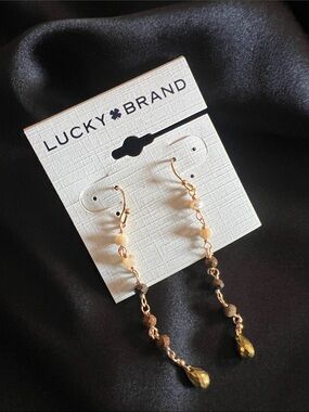 Lucky Brand Gold-Tone Beaded Drop Earrings with Cream, Brown and Yellow Accents
